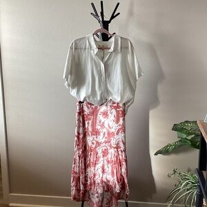 Thread & suppy maxi Skirt in burnt orange & White linen top set